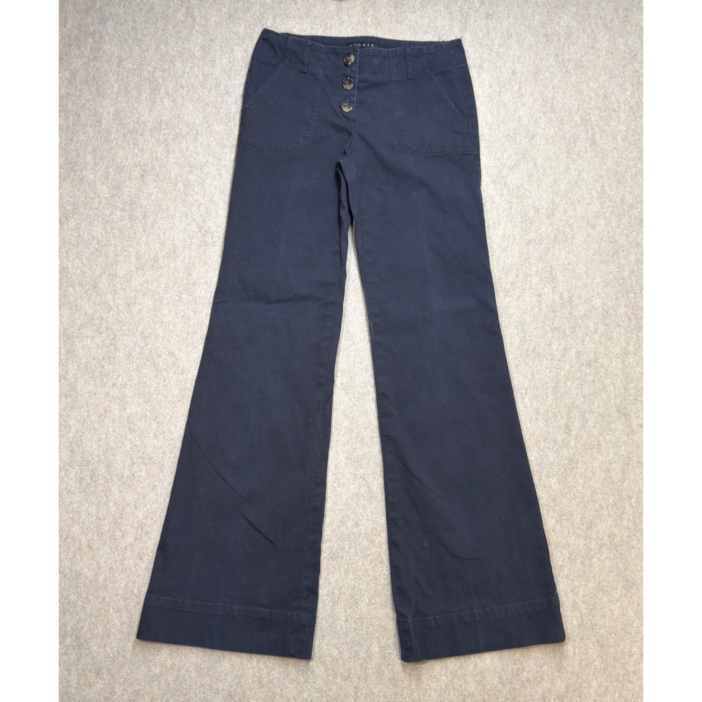 Theory Y2K Made USA Women 4 Navy Blue Minimalist Office Wide Leg Cotton Trousers